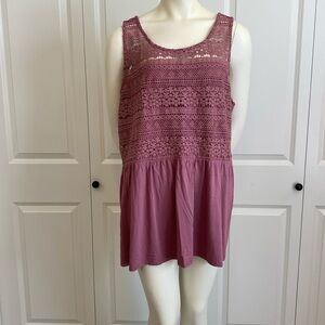 Lane Bryant Women’s Deep Rose Swing Tank with Lace 18/20 NWT